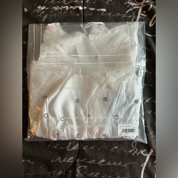 NWT Hill House Home Jeweled Jammie Top in White Size Medium - Picture 4 of 5